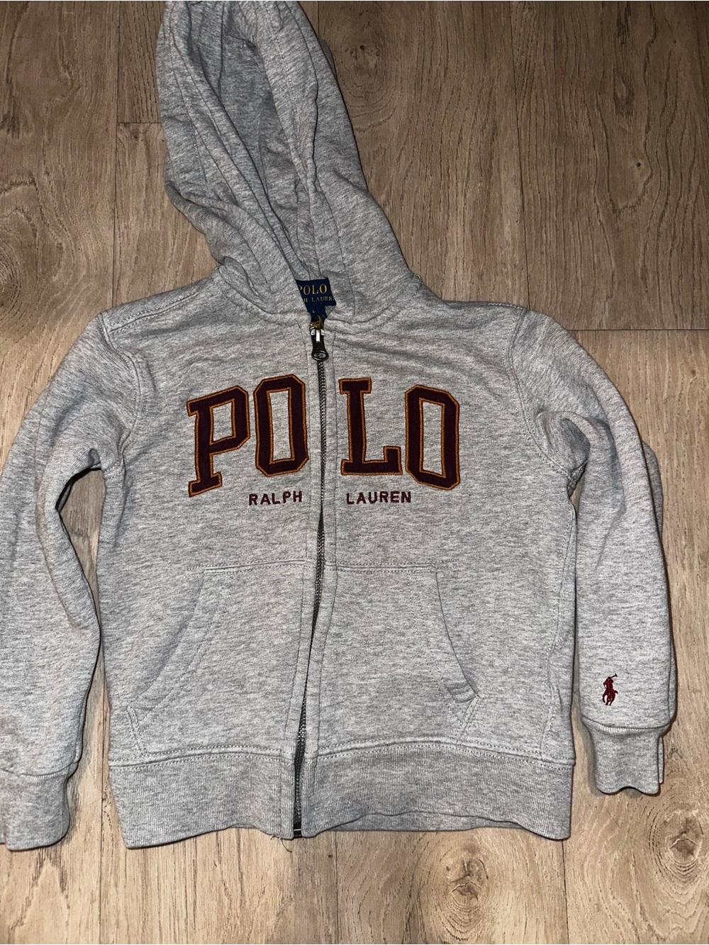 Polo by Ralph Lauren Gray Zip Hoodie with Maroon Lettering